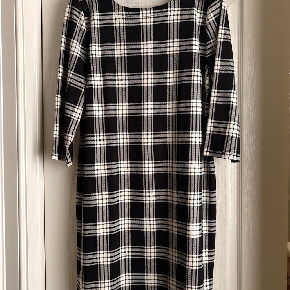 Talbots Monochrome Checkered Long Sleeve Dress